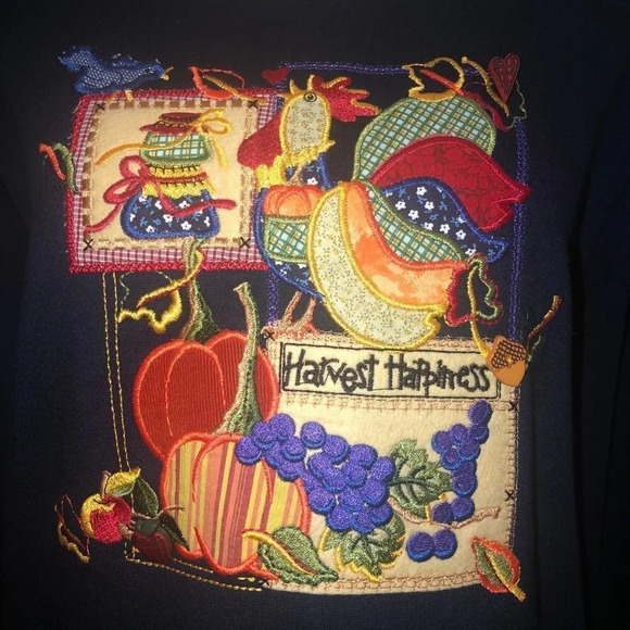 VINTAGE WHITE STAG Sz 18/20 Women's Plus Size Navy Blue Fall Harvest Sweatshirt - Picture 3 of 6